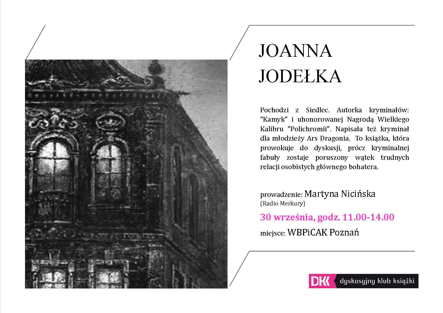 Plakat spotkania z pani Joann Jodeka