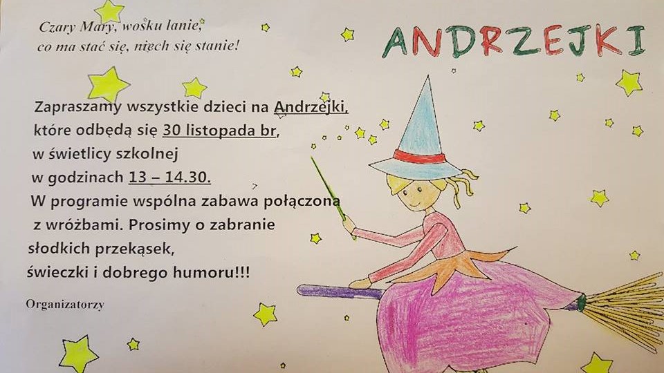 zaproszenie na Andrzejki w wietlicy szkolnej 2016