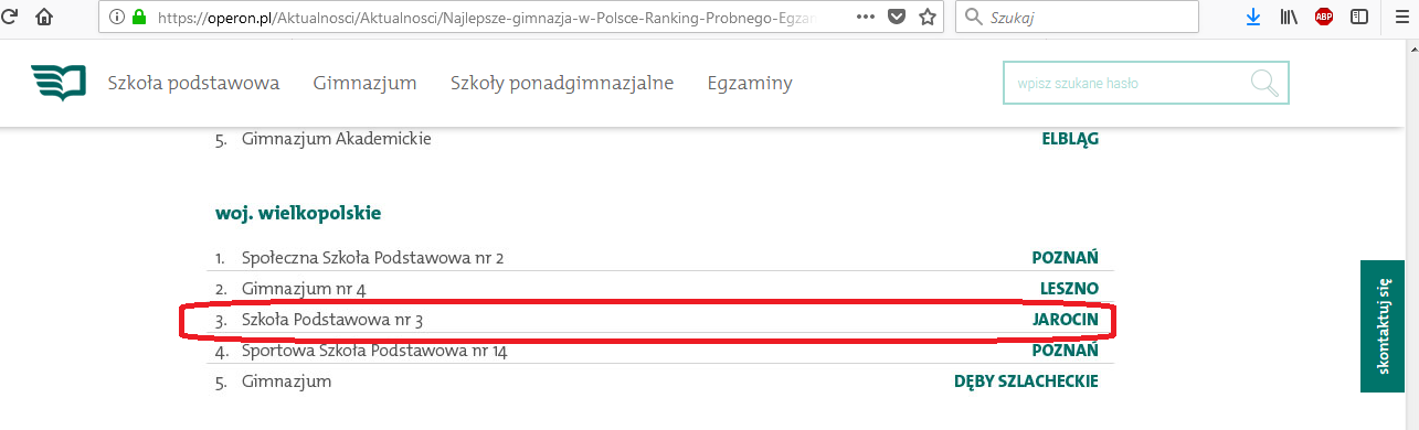 Oglnopolski Ranking Prbnego Egzaminu z Operonem - 2018 ranging