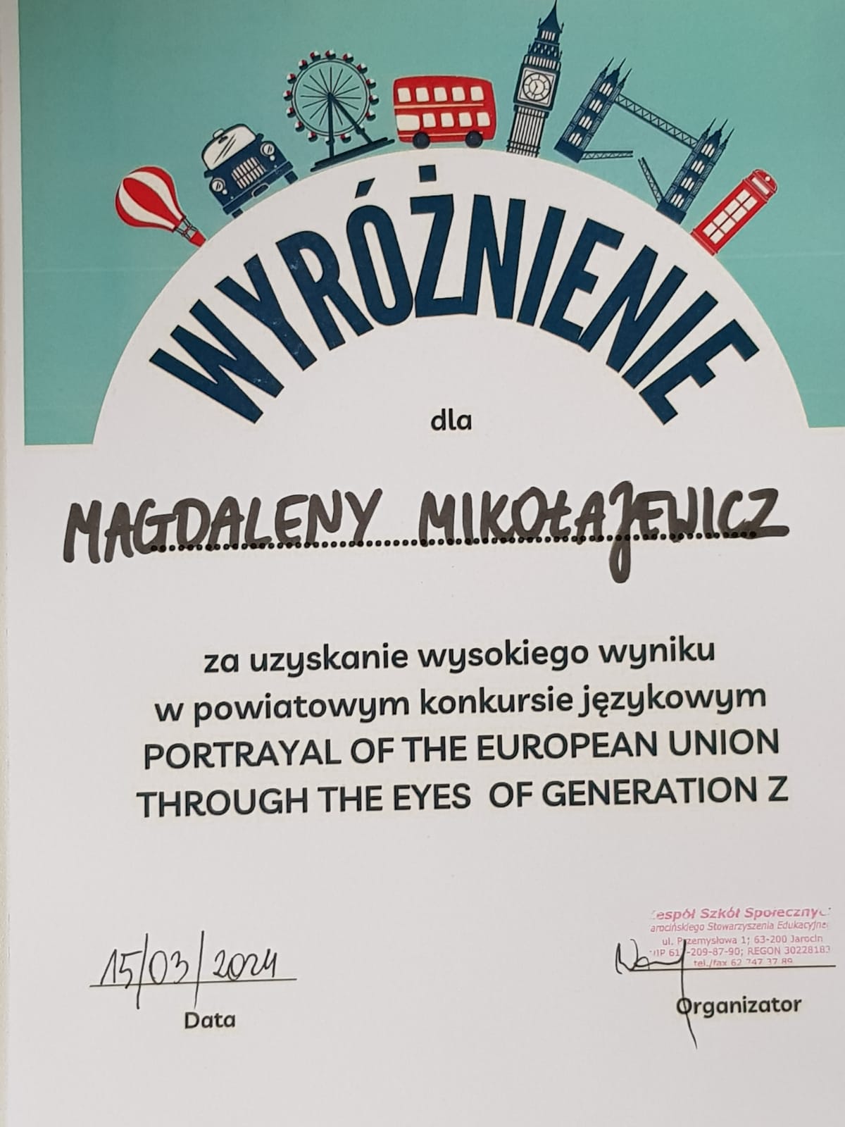 Sukces uczennic w Powiatowym Konkursie Jzyka Angielskiego