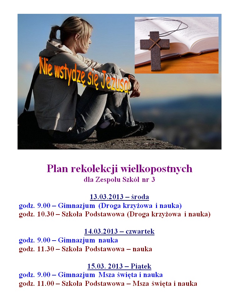 Plan Rekolekcji wielkopostnych 2013 w ZS 3 Jarocin